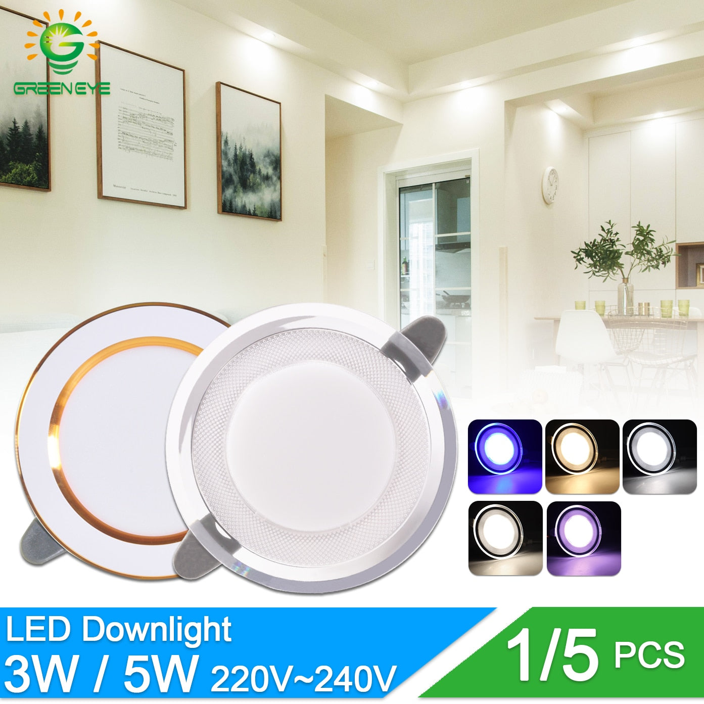 Downlight 3W 5W 3000k 4000k 6500k led Downlight AC 220V-240V Led Bulb Bedroom Indoor Round LED Spot Lighting
