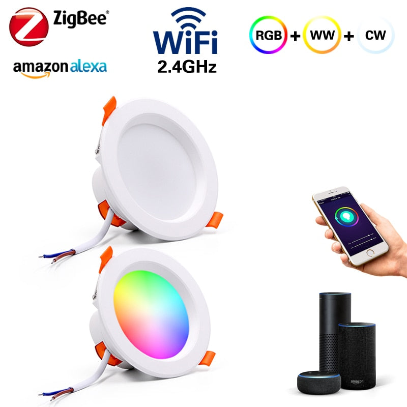 Zigbee LED Downlight WiFi Smart life Ceiling Down light Tuya APP RGB Warm Cool Changing Color 5W 7W 9W Alexa Google spotlight