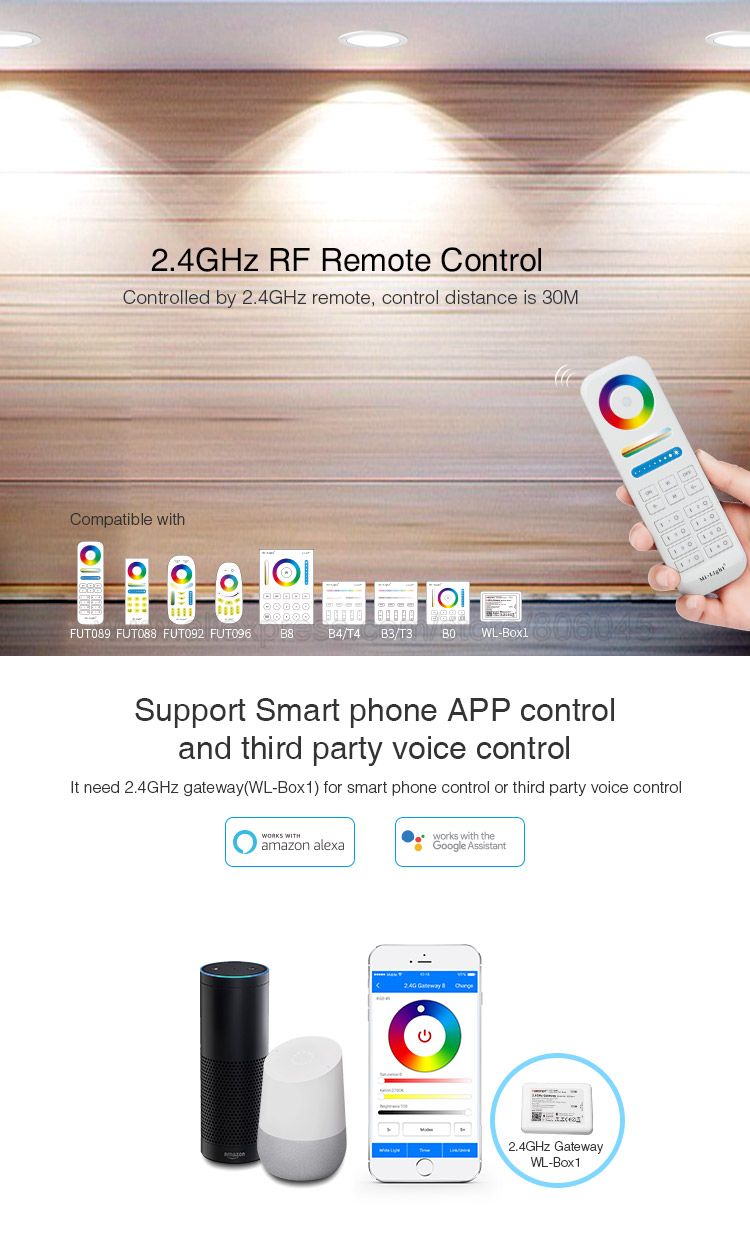 MiBoxer FUT070 6W Anti-glare RGB+CCT LED Downlight AC100~240V Color Changing Ceiling Light 2.4G RF Remote WiFi APP Voice Control