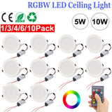 RGBW LED Downlight Dimmable Ceiling Lamp AC85-265V 5W 10W LED Spotlight Round Recessed Down Light Remote Control Indoor Lighting