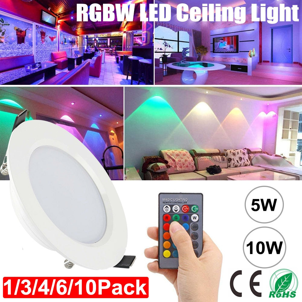 RGBW LED Downlight Dimmable Ceiling Lamp AC85-265V 5W 10W LED Spotlight Round Recessed Down Light Remote Control Indoor Lighting