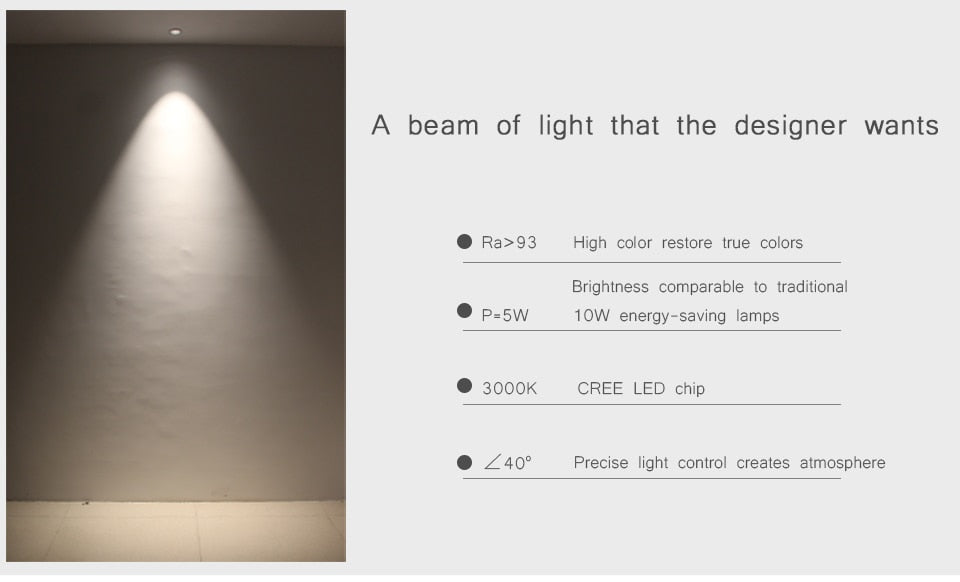 COOJUN led 5W Embedded Ceiling Lamp Frame Seamless Endless Downlight COB CRI Ra 93 Wall Wash Mini Spotlight Indoor Lamp