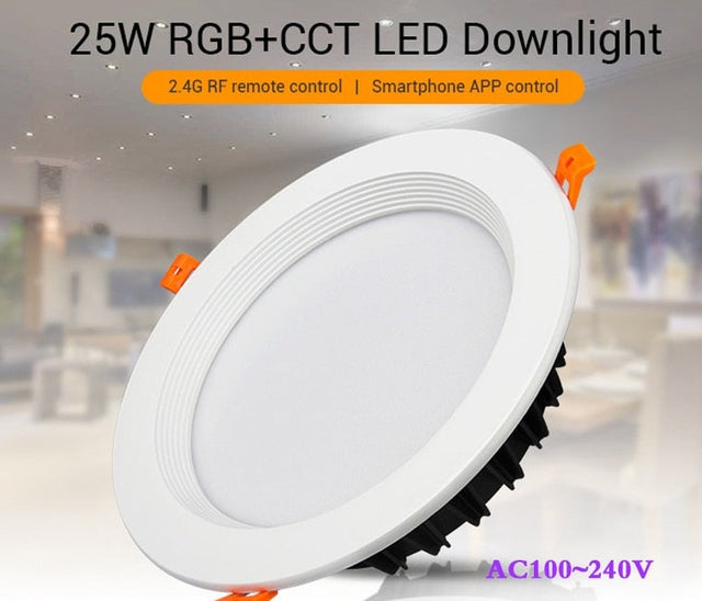 RGB+CCT recessed 25W indoor led ceiling Downlight dimmable AC100~240V hole size 200~210mm Compatible with 2.4G RF remote control