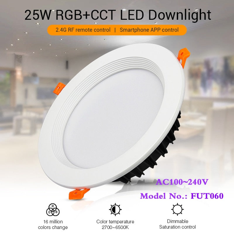RGB+CCT recessed 25W indoor led ceiling Downlight dimmable AC100~240V hole size 200~210mm Compatible with 2.4G RF remote control
