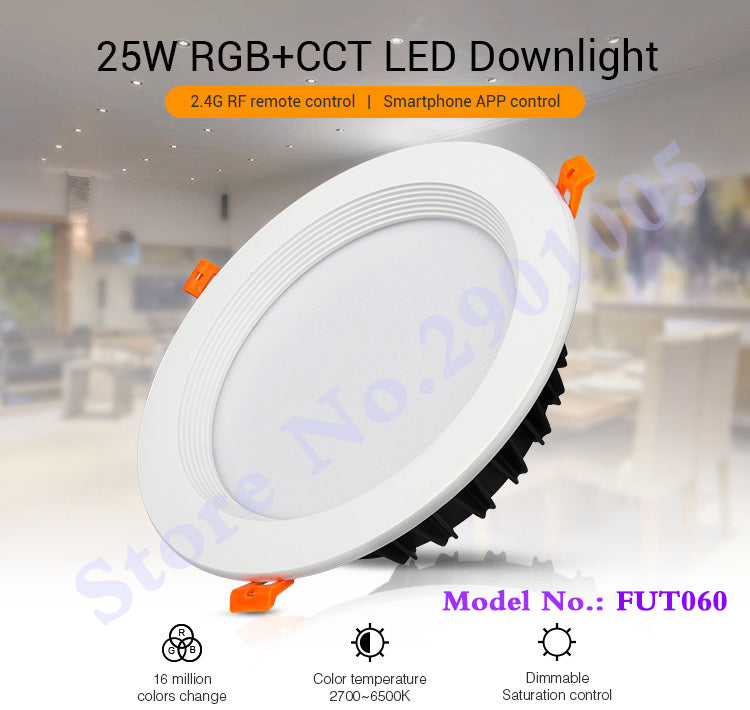 RGB+CCT recessed 25W indoor led ceiling Downlight dimmable AC100~240V hole size 200~210mm Compatible with 2.4G RF remote control