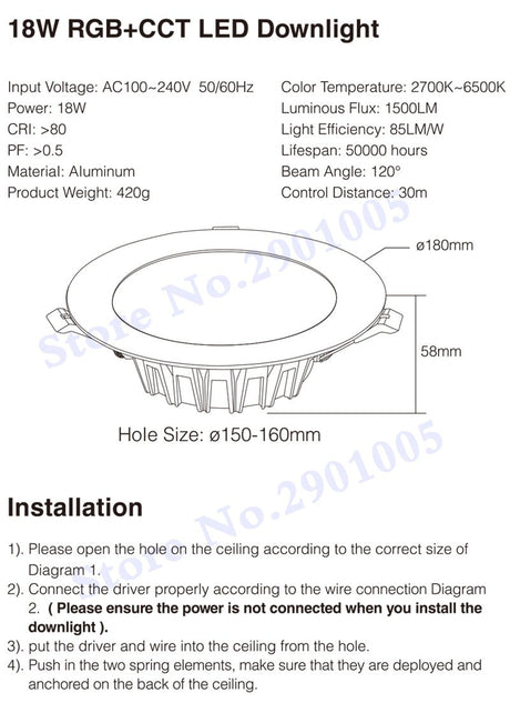 RGB+CCT recessed 25W indoor led ceiling Downlight dimmable AC100~240V hole size 200~210mm Compatible with 2.4G RF remote control