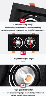 LED Square Recessed Dimmable Downlight 10W/20W AC90~260V COB LED Embedded Spotlight Ceiling Lamps Indoor Lighting