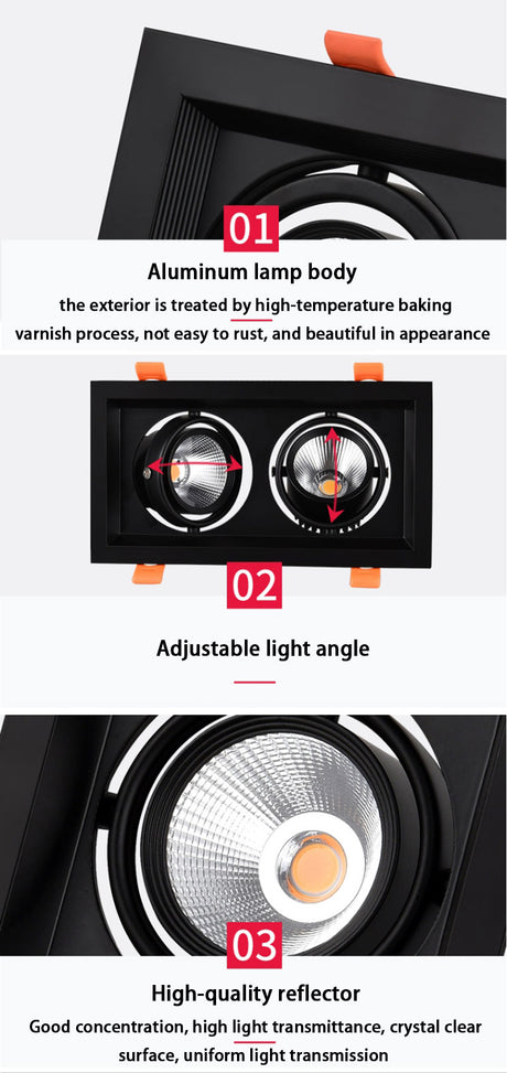 LED Square Recessed Dimmable Downlight 10W/20W AC90~260V COB LED Embedded Spotlight Ceiling Lamps Indoor Lighting