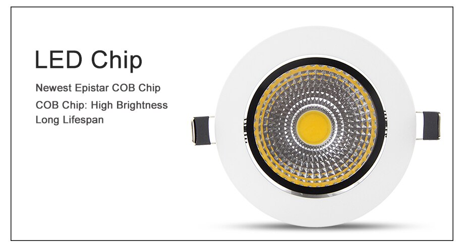 DVOLADOR Dimmable Recessed Downlight CoB Chip 6W 9W 12W 15W Ceiling Spot light White Warm White Emitting Color Rendering Lamp