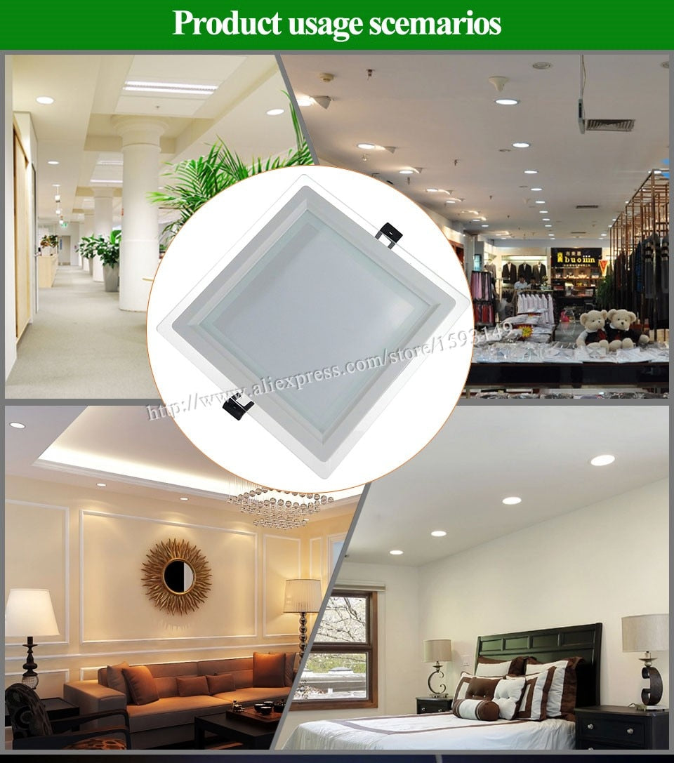 Dimmable LED Panel Downlight Super Bright Glass Square Ceiling Recessed Panel Lights SMD 5360 LED Spot Light Bulb AC110V 220V