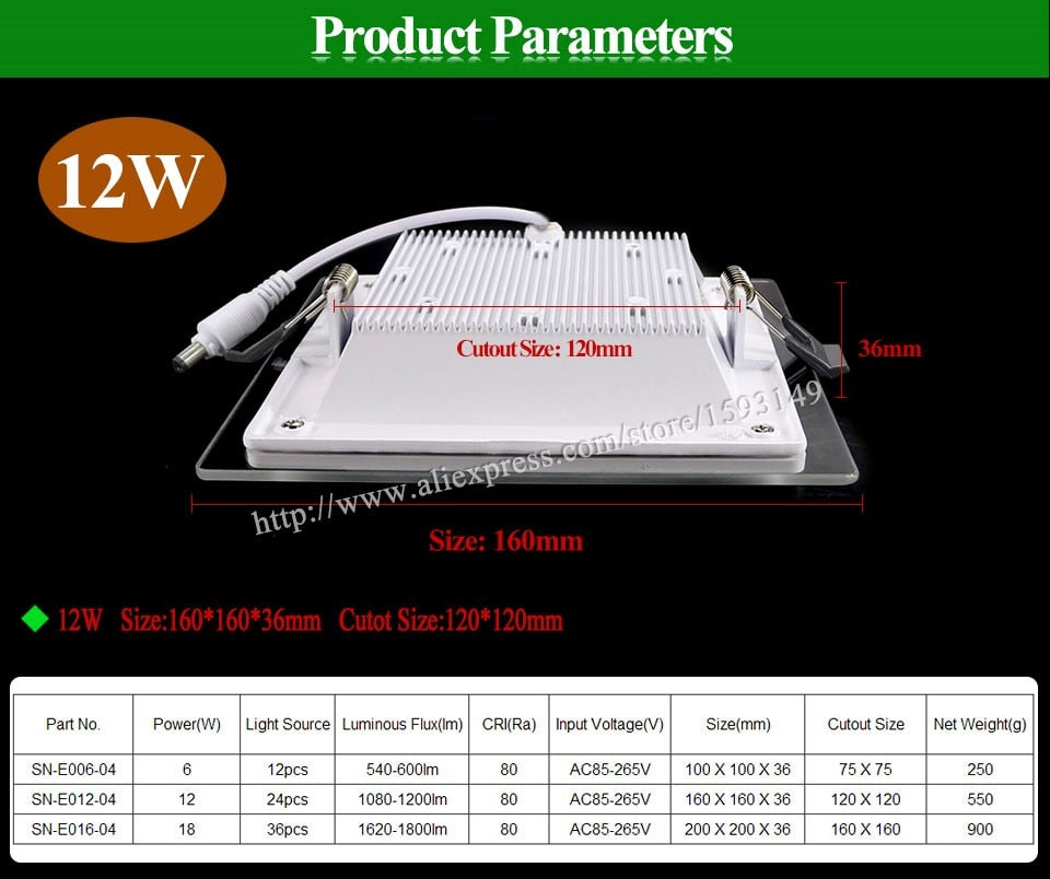 Dimmable LED Panel Downlight Super Bright Glass Square Ceiling Recessed Panel Lights SMD 5360 LED Spot Light Bulb AC110V 220V