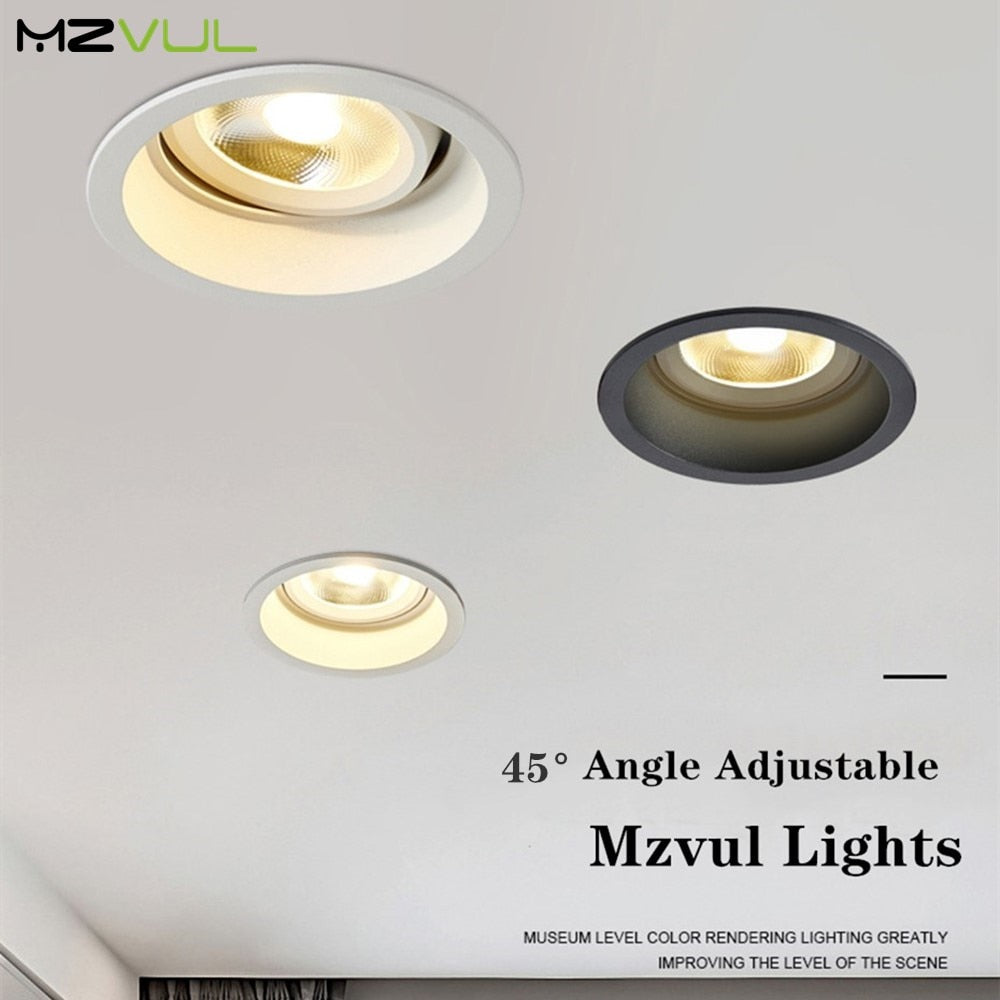 Deep Anti-Glare LED Ceiling downlight Angle Adjustable COB Spot led lights 15W 12W 7W Bedroom Kitchen led Recessed Downlight