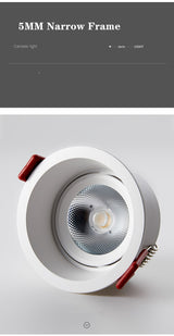 Deep Anti-Glare LED Ceiling downlight Angle Adjustable COB Spot led lights 15W 12W 7W Bedroom Kitchen led Recessed Downlight