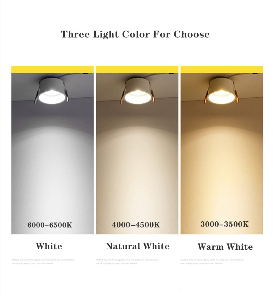 Deep Anti-Glare LED Ceiling downlight Angle Adjustable COB Spot led lights 15W 12W 7W Bedroom Kitchen led Recessed Downlight