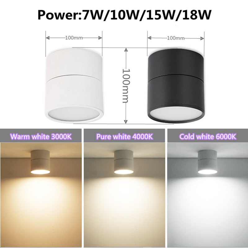 Dimmable Surface Mounted LED COB Downlight 7W/10W/15W/18WRotating LED Spot Light Ceiling Lamp with LED Driver AC110V/220V