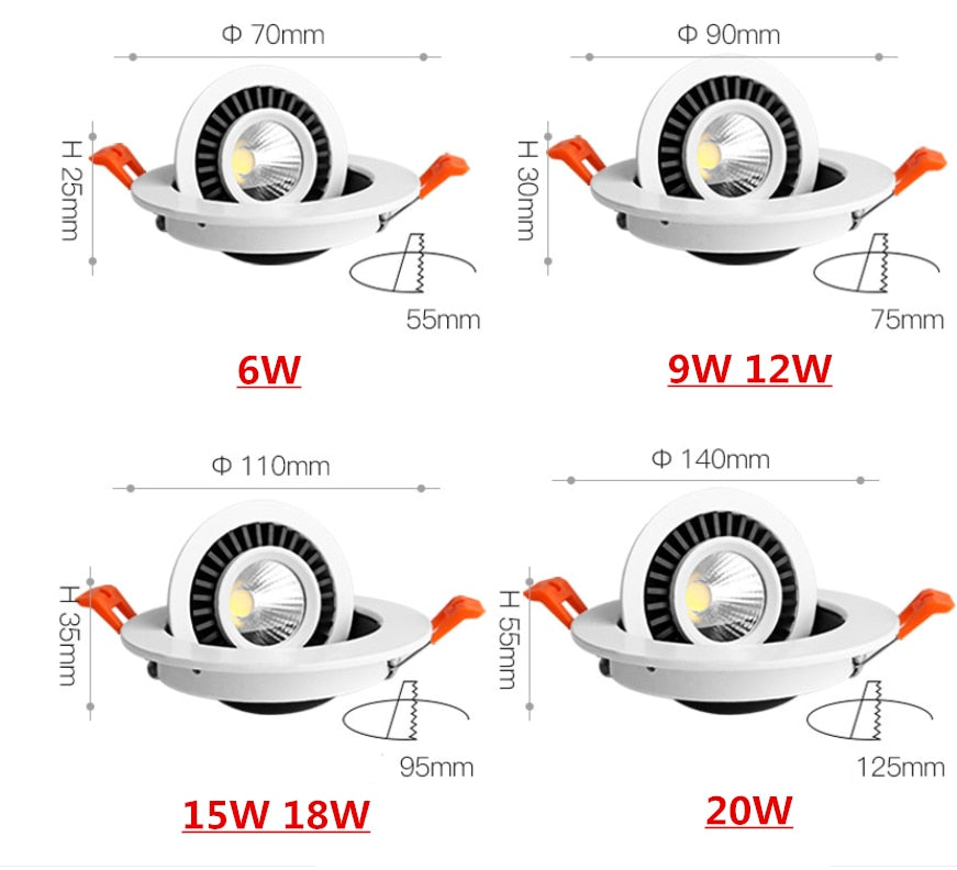 360 Angle Rotatable LED COB Recessed Downlight Square 6W 9W 12W 15W 18W 20W LED Ceiling Spot Light for Picture TV Background 220V