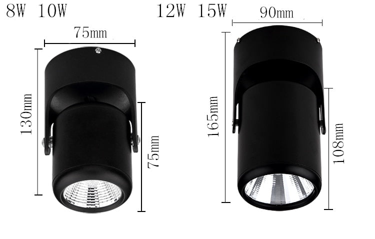 White Black Dimmable Rotating LED Downlights Surface Mounted Adjustment COB AC85-265V 8W 10W 12W 15W LED Ceiling Lamp Spot light