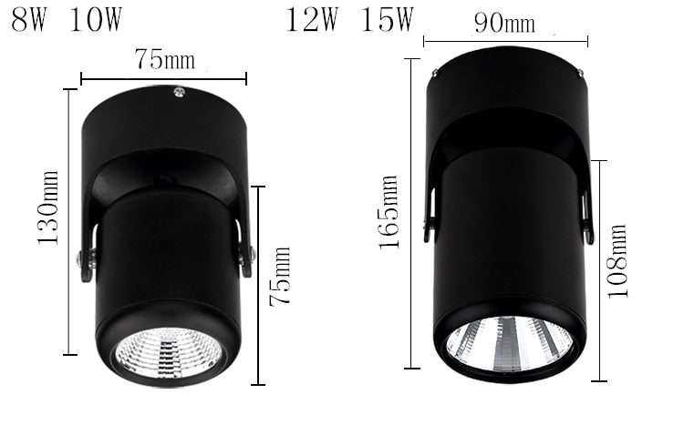 White Black Dimmable Rotating LED Downlights Surface Mounted Adjustment COB AC85-265V 8W 10W 12W 15W LED Ceiling Lamp Spot light