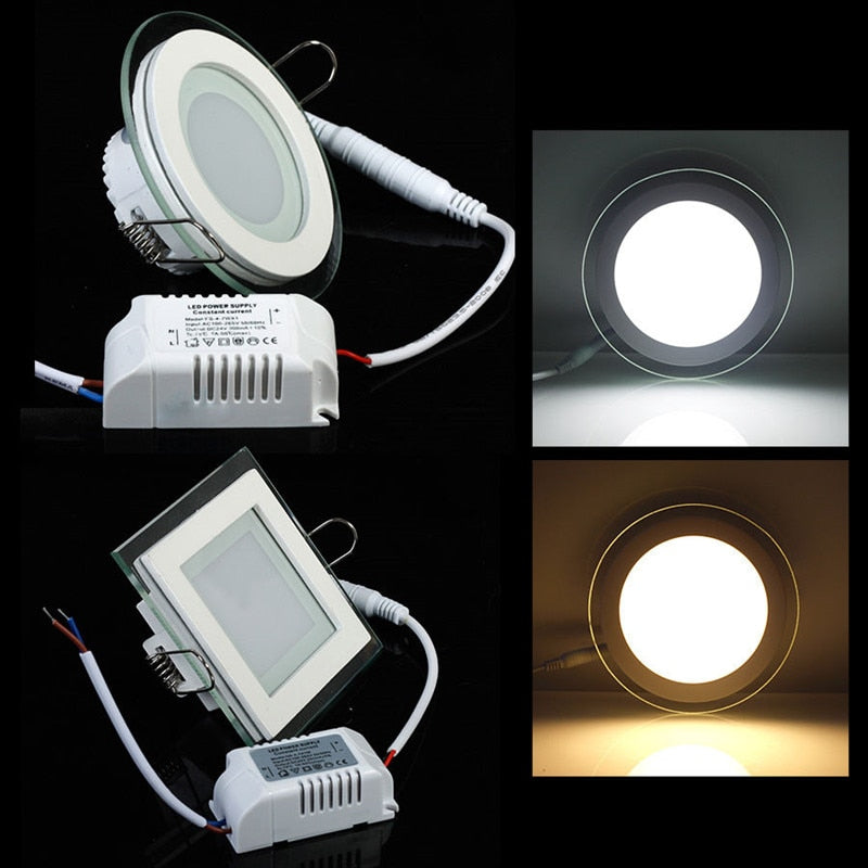 Dimmable LED DownLight Round/Square Glass Panel Downlight 6W 12W 18W 24W Recessed Ceiling Lights Spot Light Lamps AC85-265V