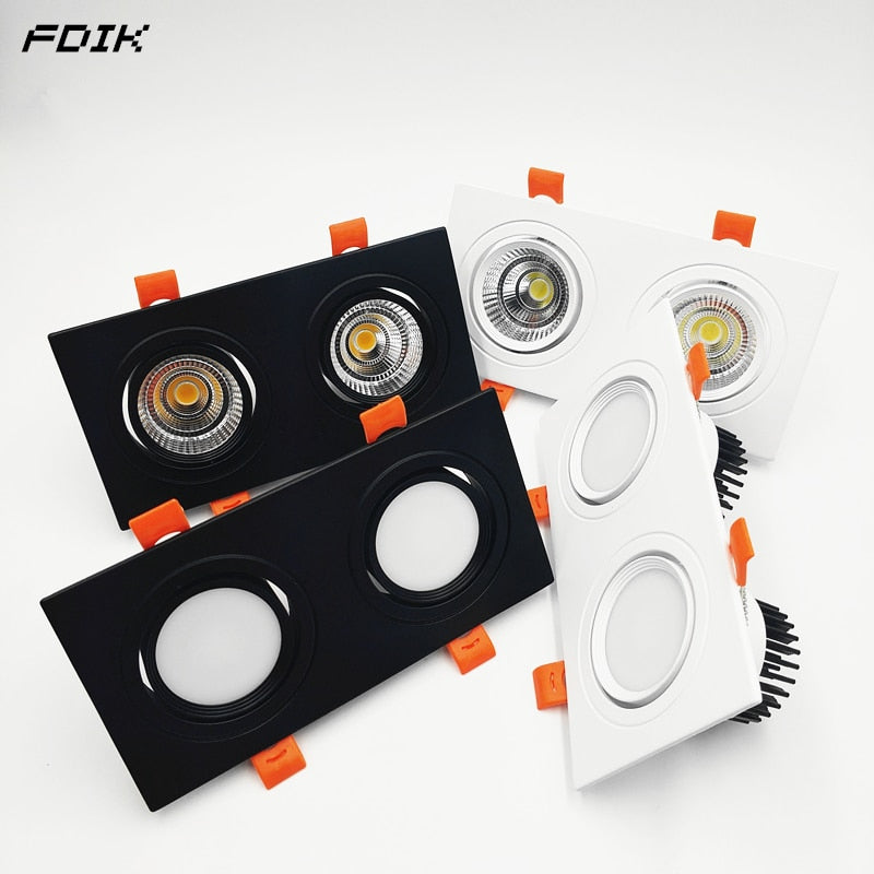 Square Dimmable Recessed COB LED Downlights 2x7W 2x9W 2x12W LED Ceiling Spot Lights AC85-265V LED Ceiling Lamps Indoor Lighting