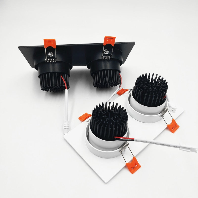 Square Dimmable Recessed COB LED Downlights 2x7W 2x9W 2x12W LED Ceiling Spot Lights AC85-265V LED Ceiling Lamps Indoor Lighting