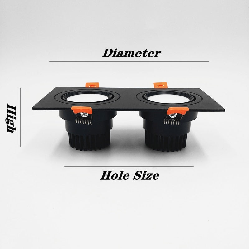 Square Dimmable Recessed COB LED Downlights 2x7W 2x9W 2x12W LED Ceiling Spot Lights AC85-265V LED Ceiling Lamps Indoor Lighting