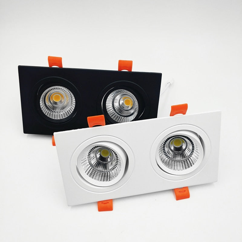 Square Dimmable Recessed COB LED Downlights 2x7W 2x9W 2x12W LED Ceiling Spot Lights AC85-265V LED Ceiling Lamps Indoor Lighting