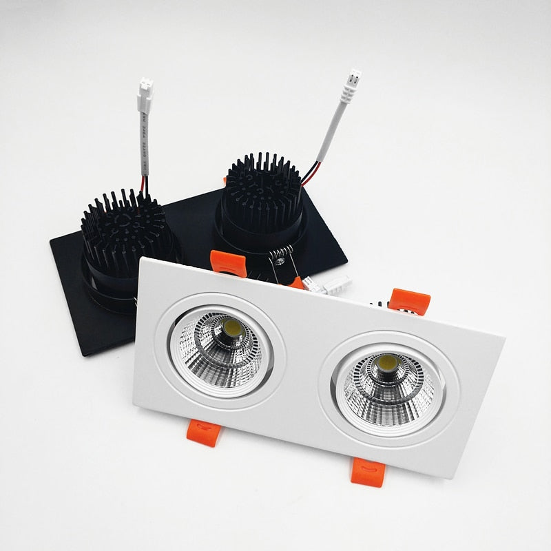 Square Dimmable Recessed COB LED Downlights 2x7W 2x9W 2x12W LED Ceiling Spot Lights AC85-265V LED Ceiling Lamps Indoor Lighting