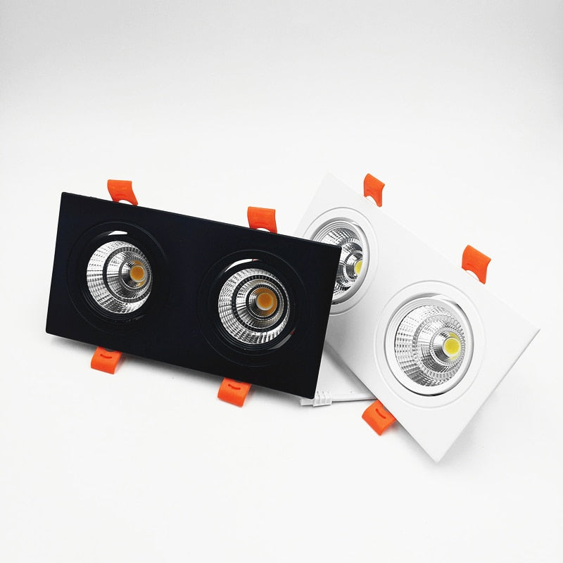 Square Dimmable Recessed COB LED Downlights 2x7W 2x9W 2x12W LED Ceiling Spot Lights AC85-265V LED Ceiling Lamps Indoor Lighting
