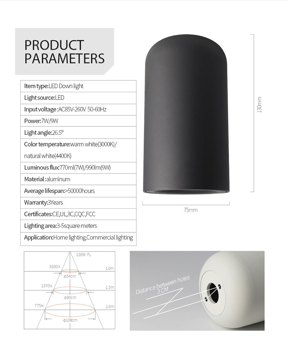 Aisilan Nordic LED Downlight Surface Mounted Ceiling Lamps AC85-260V White/Black Spot light for Living Room Bedroom Hallway