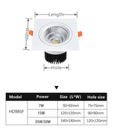 Anti-glare Square LED COB Downlight 7W 15W 25W 30W Dimmable 110V 220V Ceiling Spotlight 3000K 4000K 6000K For Bedroom Lighting