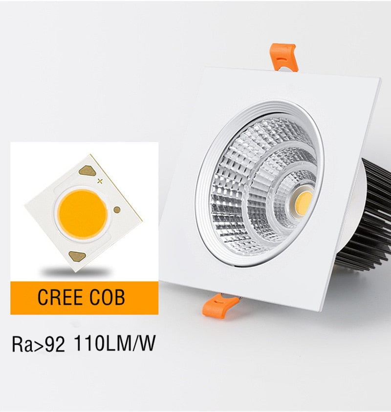 Anti-glare Square LED COB Downlight 7W 15W 25W 30W Dimmable 110V 220V Ceiling Spotlight 3000K 4000K 6000K For Bedroom Lighting