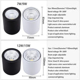 LED downlight Dimmable COB spotlight 7W 9W 12W 15W adjustable angle surface mounted light indoor lighting AC85-265V