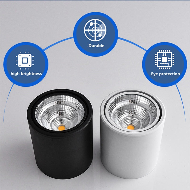 LED downlight Dimmable COB spotlight 7W 9W 12W 15W adjustable angle surface mounted light indoor lighting AC85-265V