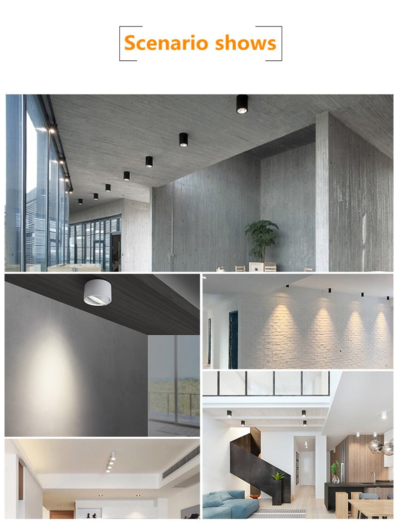 LED downlight Dimmable COB spotlight 7W 9W 12W 15W adjustable angle surface mounted light indoor lighting AC85-265V