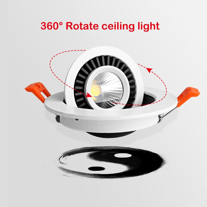 Round 360 Angle Adjustable LED COB Recessed Downlight Black/White 5W 7W 10W 12W 15W 18W LED Ceiling Spot Light Pic Background