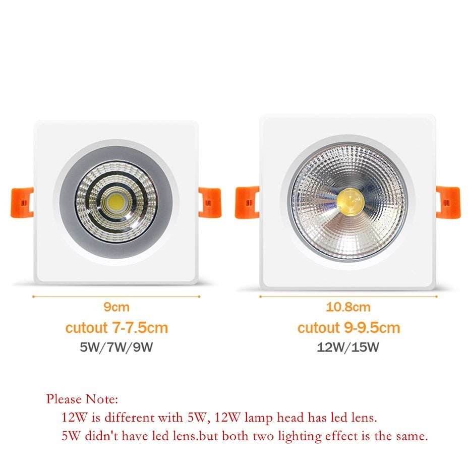 Recessed Led Downlight IP65 Waterproof Led Ceiling Lamp Square Indoor Spot Led Lamp 5W 12W 15W For Bathroom Living Room Balcony