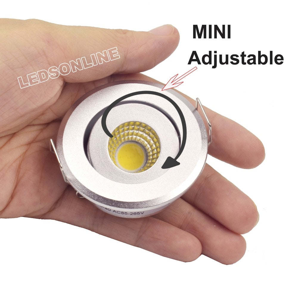 Mini COB Ceiling Light Showcase Jewery 12V 3W Cabinet Lighting LED Spot Light Cut Out Hole 40-45mm