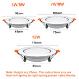 DBF 2pcs/Lot Thin White+Silver 2-in-1 LED Recessed Downlight 3W 5W 7W 9W 12W Aluminum AC220V Driverless LED Ceiling Spot Light