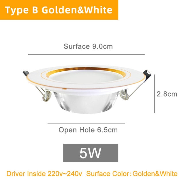 Kaguyahime LED Downlight 18W 15W 9W 5W 3W LED Ceiling Lamp 220V 240V Gold Spot Light Round Recessed Light Warm White Cold White