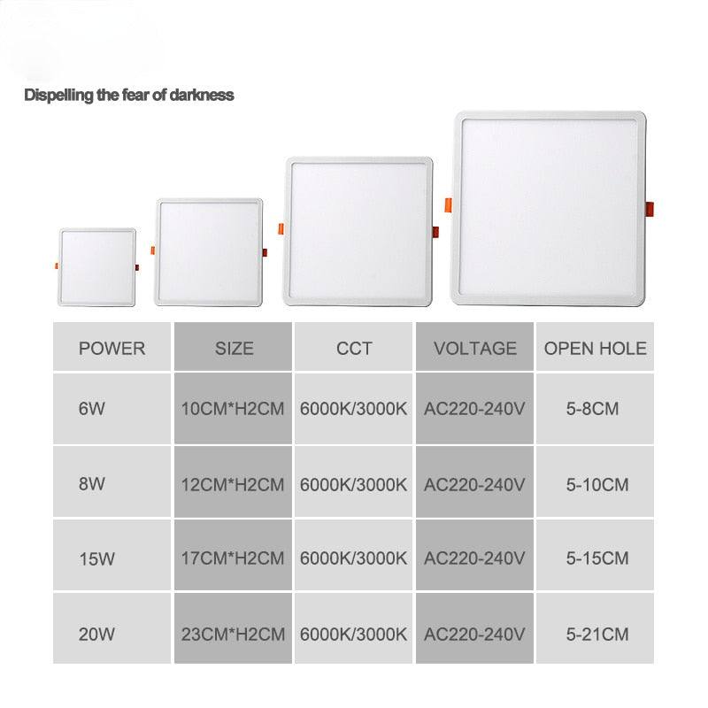 LED Panel Light Ultra Thin Recessed Led Downlights 6W 8W 15W 20W 220V 230V Round Square Shape Led Ceiling Panel Lamp