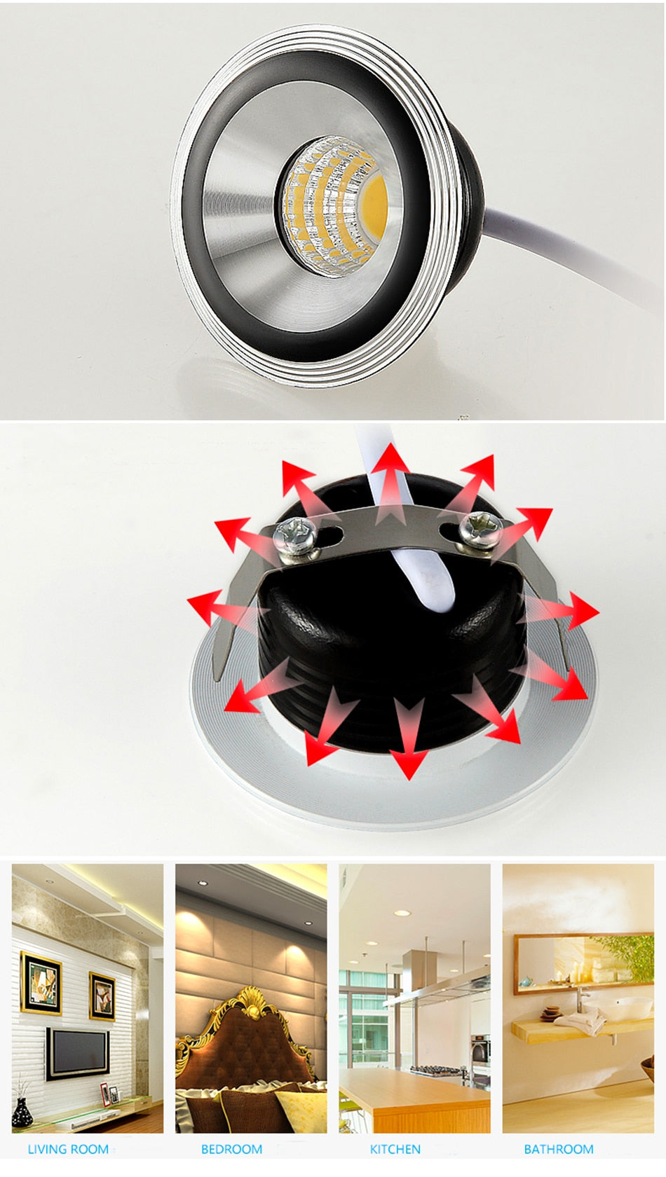 Gold Black 3W COB Spotlights Mini led ceiling Downlight AC85-265V lighting bulb for cabinet counter showcase with Drive