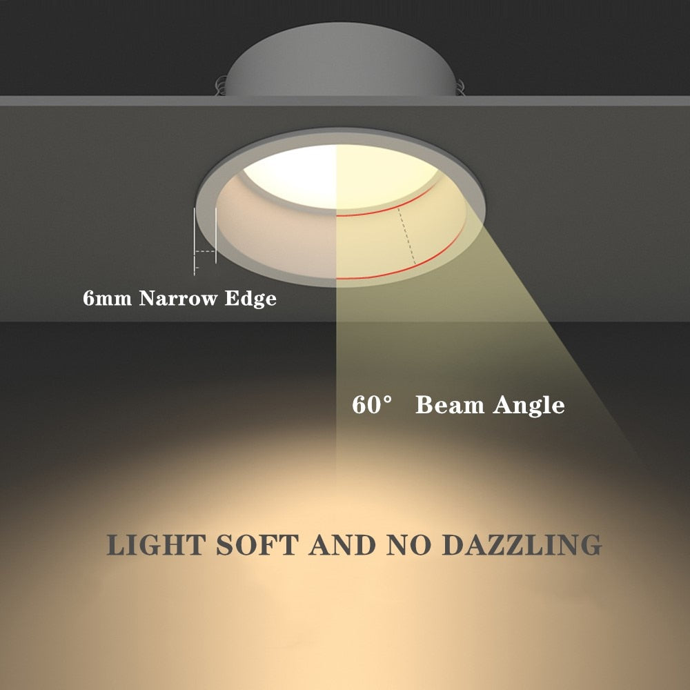 Anti-Glare LED Recessed Downlight 7W 12W Round Recessed Lamp 18W Led Ceiling Spot Light Indoor Background Spotlights AC220V 110V