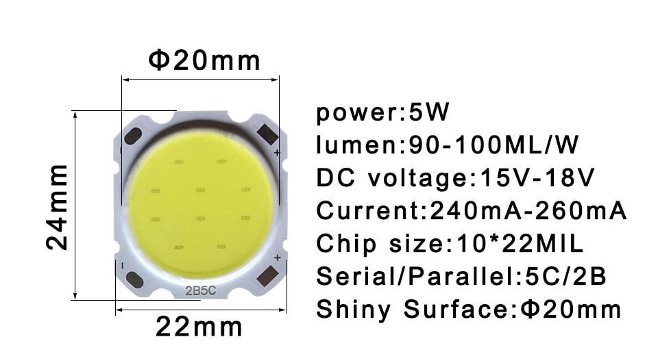 High Power LED COB Light Beads 5pcs a lot 3W 5W 7W 10W 12W 15W  LED lamp Bead LED Bulb Chip Spot Light Downlight Diode Lamps