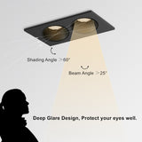 Anti-Glare Square Recessed Downlight 14W 24W 30W Angle Adjust High CRI Ceiling Spot Light