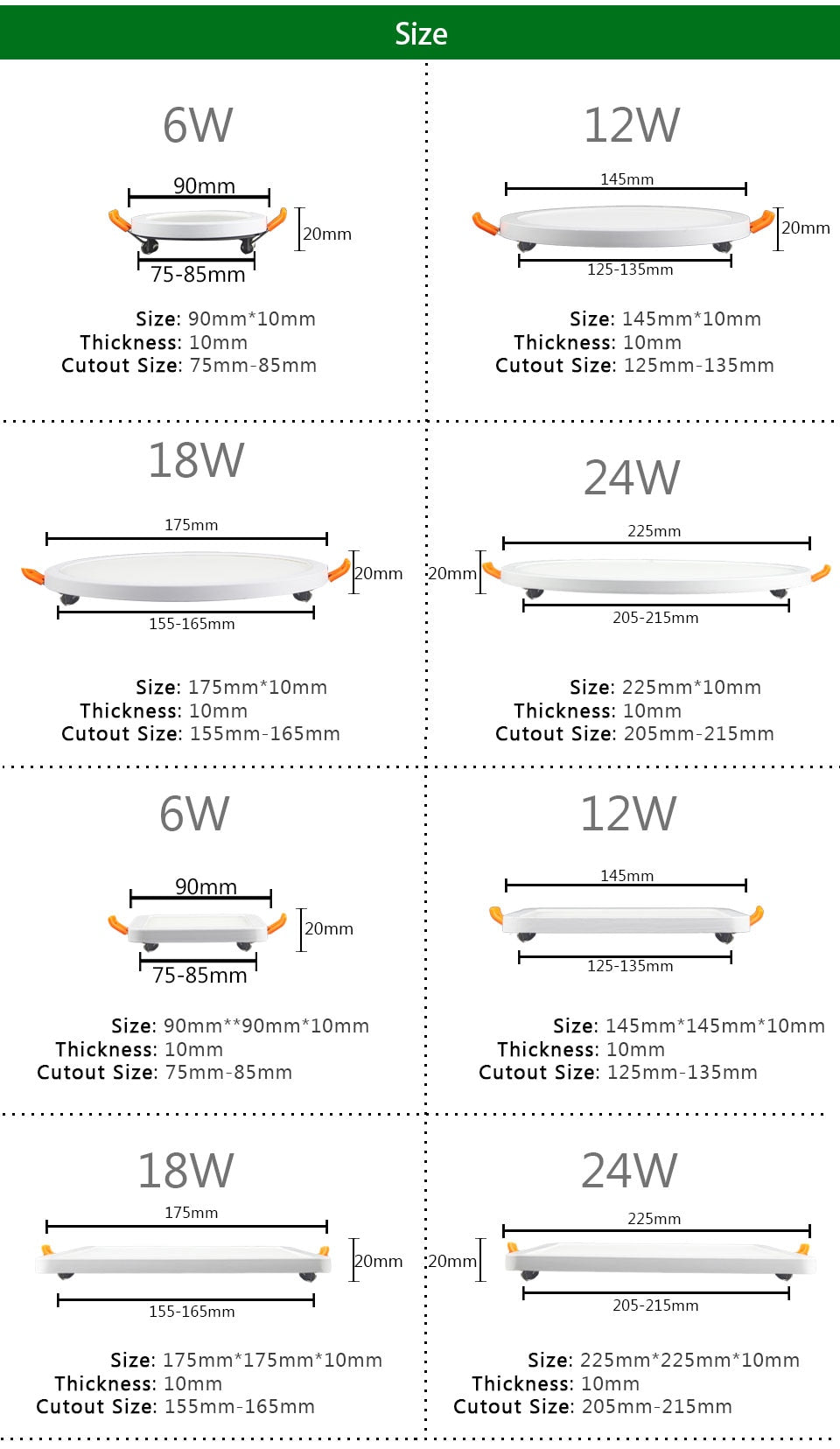 Super Bright LED Downlight Spot Light 6W 12W 18W 24W Led Panel Dimmable 220V 110V Round/Square Downlights For Indoor Lighting