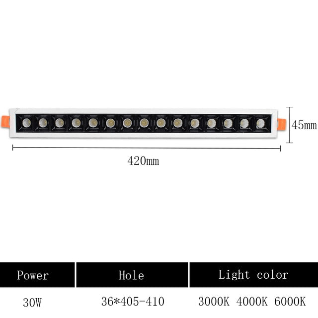 LED line Downlight Recessed Rectangle Grille Ceiling Lamp 4W 10W 20W 30W AC85~265V LED Spot Light For Home Shop Decor