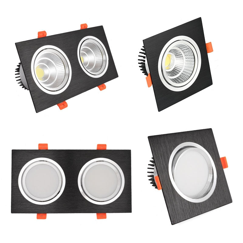 High Power Square LED Dimmable Ceiling Downlights Aluminum LED Ceiling Light COB AC90V-260V 7W/9W12W/2x7W/2x9W/2x12W LED Lamps