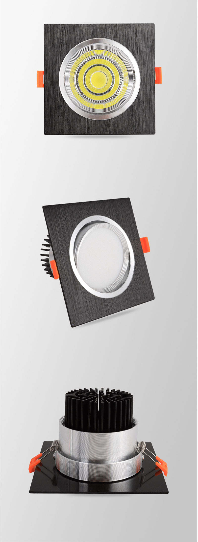 High Power Square LED Dimmable Ceiling Downlights Aluminum LED Ceiling Light COB AC90V-260V 7W/9W12W/2x7W/2x9W/2x12W LED Lamps