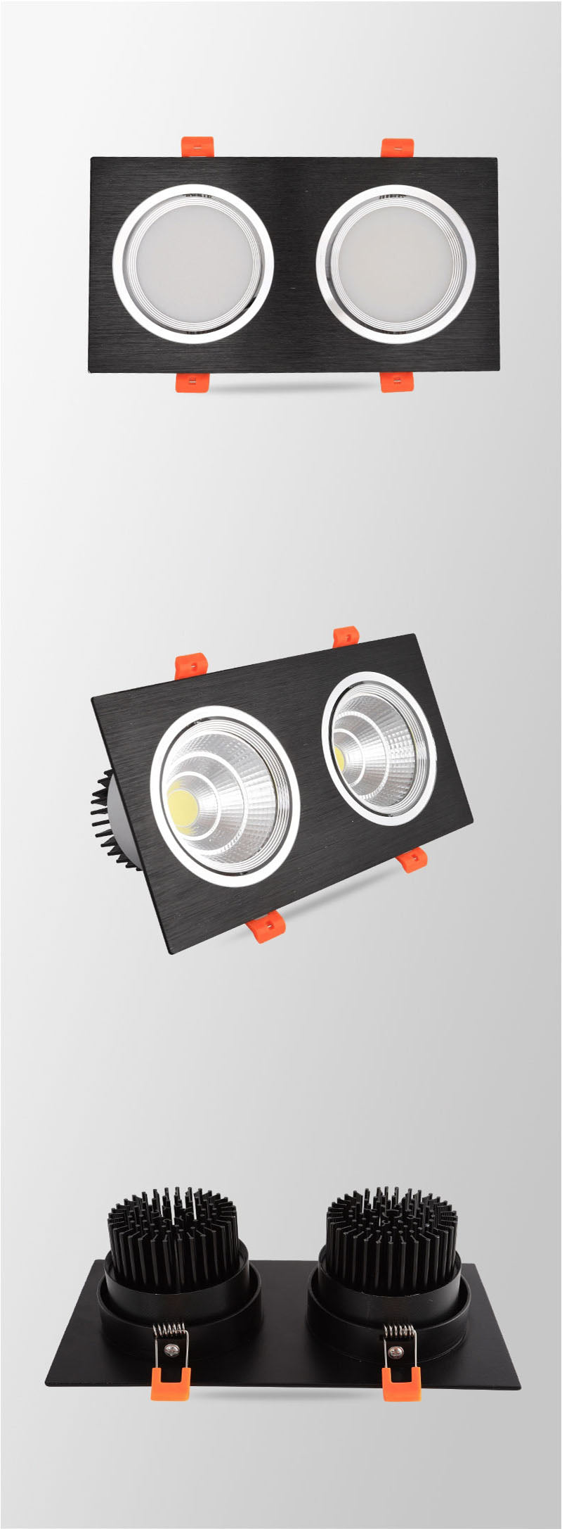 High Power Square LED Dimmable Ceiling Downlights Aluminum LED Ceiling Light COB AC90V-260V 7W/9W12W/2x7W/2x9W/2x12W LED Lamps